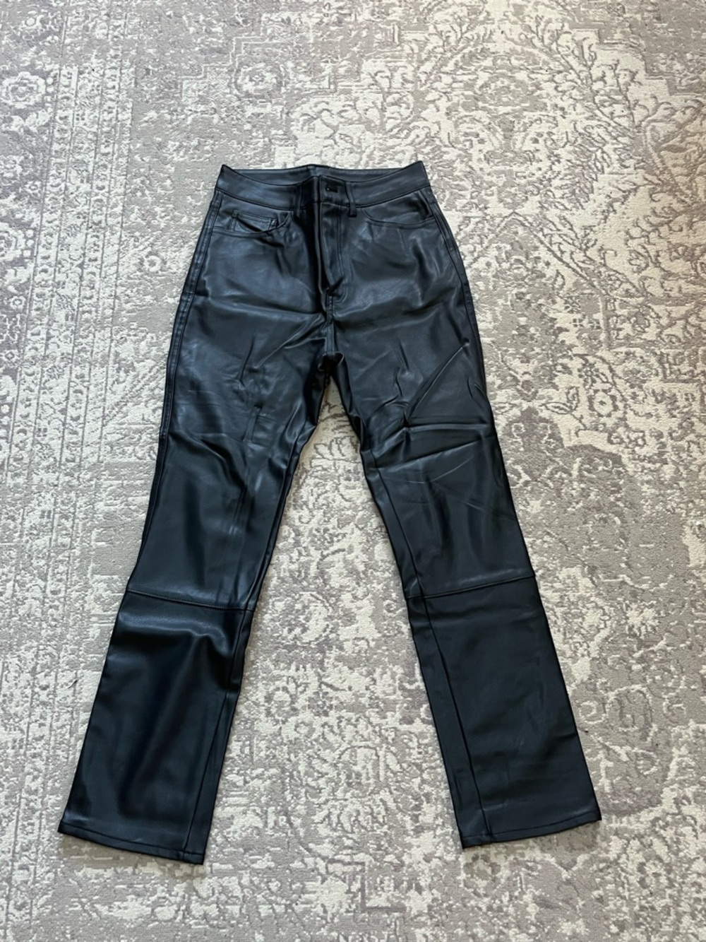 H&M Black Faux Leather Straight-Leg Pants